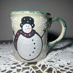 Vintage MONTGOMERY WARD Snowman Coffee Mug Tea Cup Hot Chocolate - 3D SNOW 16 oz